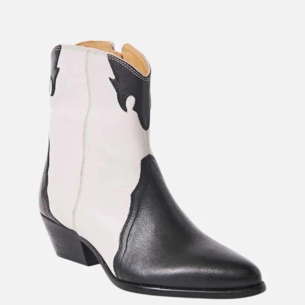 NIB Free People New Frontier Black and White Western Boots in Arctic Fox 38.5 - Picture 3 of 14